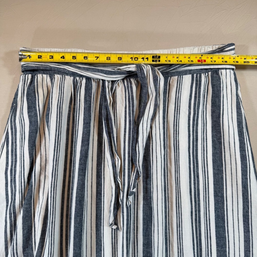 Time and Tru Striped Skirt XL Linen Blend Midi Skirt Tie Waist Beach Casual - Picture 2 of 7